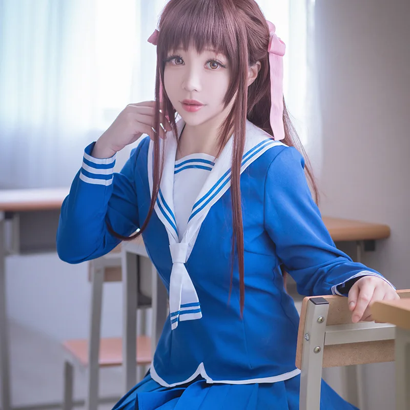 Fruits Basket Tohru Honda Cosplay Costume Pruiken Lange Rechte Bruin Partij Haar Props Lolita Meisje Halloween Synthetisch Haar + Cap