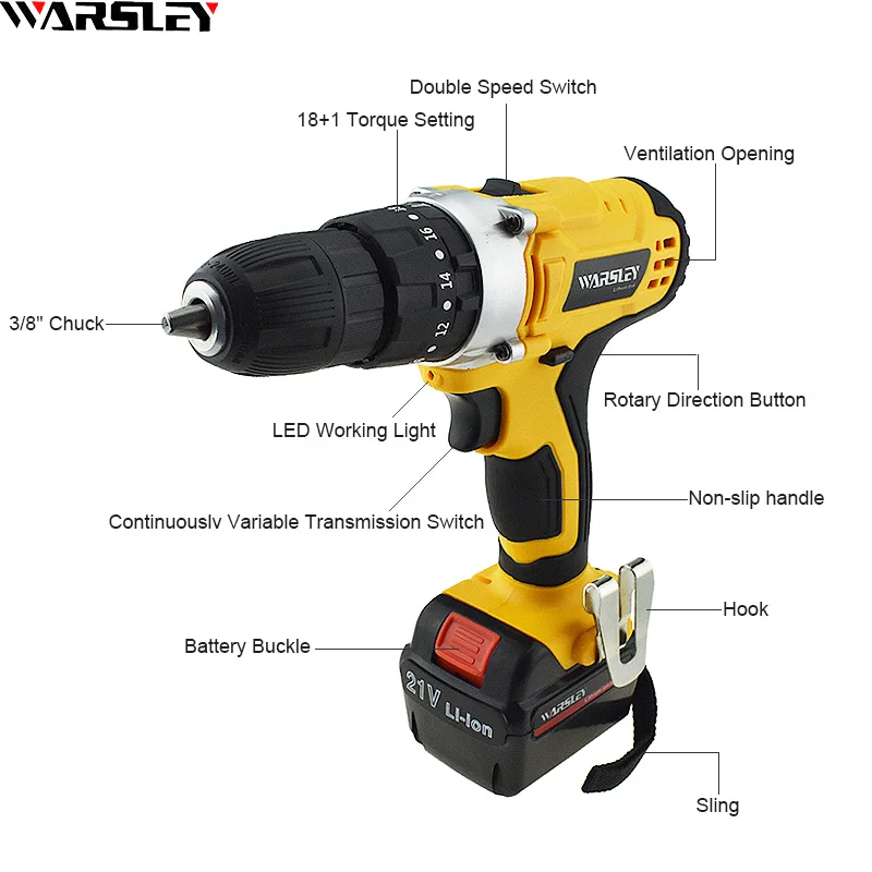 21v Lithium Battery Impact Home DIY Electric Screwdriver Power Tools Mini Cordless Drill +Woven Bag+Gift