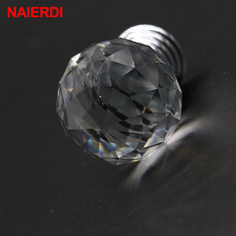 10PCS NAIERDI 20-30mm Crystal Ball Design Crystal Glass Knobs Cupboard Drawer Pull Kitchen Cabinet Wardrobe Handles Hardware
