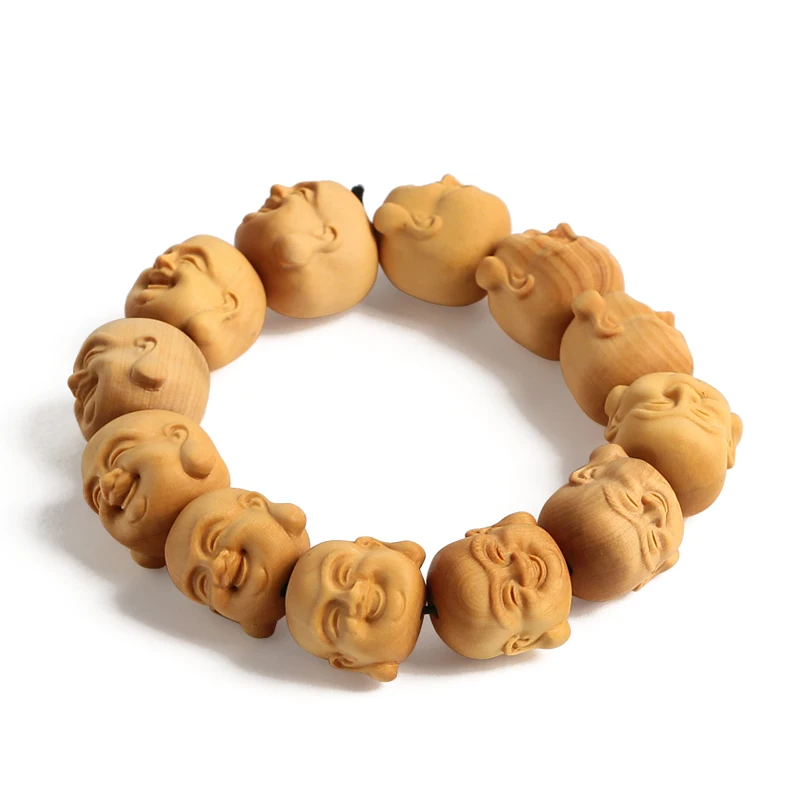 Mahogany Wood Bracelet Dongyang boxwood Wooden Rosary bracelets Erawan Maitreya Buddha Wenwan wood beads 20mm