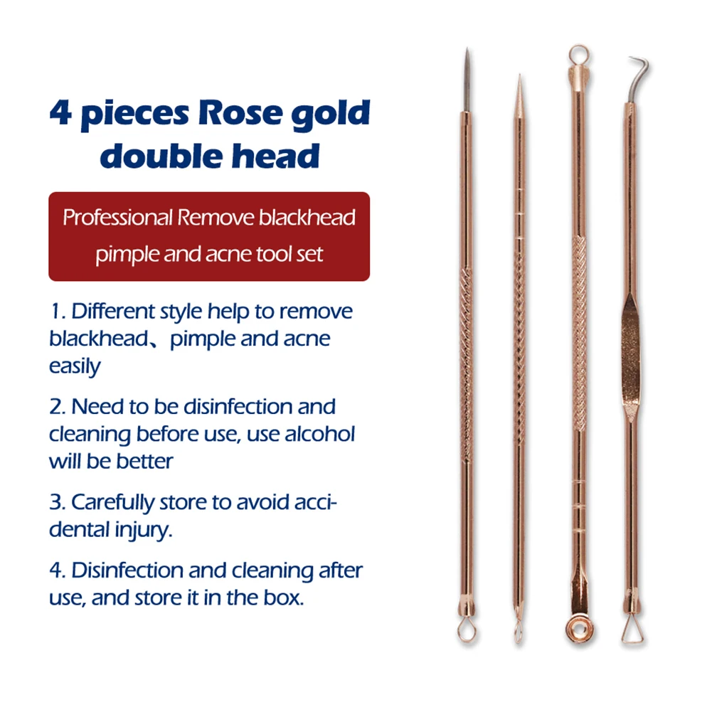 4Pcs Edelstahl Rose Gold Akne Extractor Remover Kit Mitesser Makel Entfernen Pickel Nadeln Behandlung Gesicht Hautpflege Werkzeuge