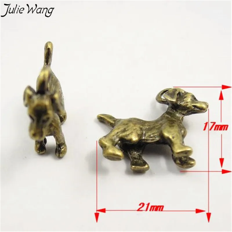 Julie Wang 25PCS Bronze Tone Cute Dog Puppy Jack Russell Terrier Pendant Charm Handmade Family Pet Tag Accessories 21*17*6mm