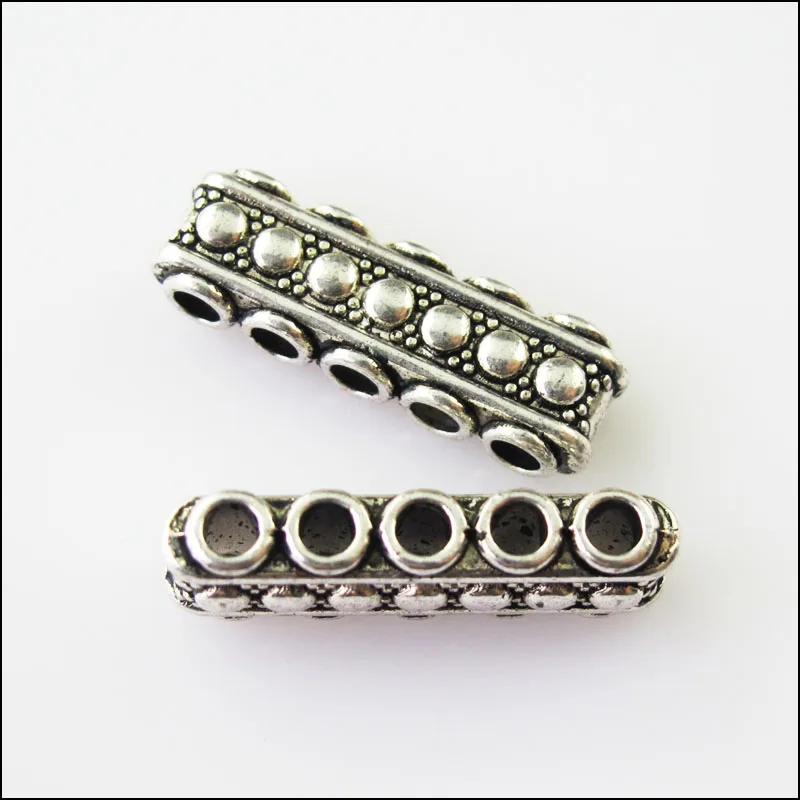 12Pcs Antiqued Silver Color 5-5Holes Spacer Beads Bars Charms Connectors 8.5x23mm