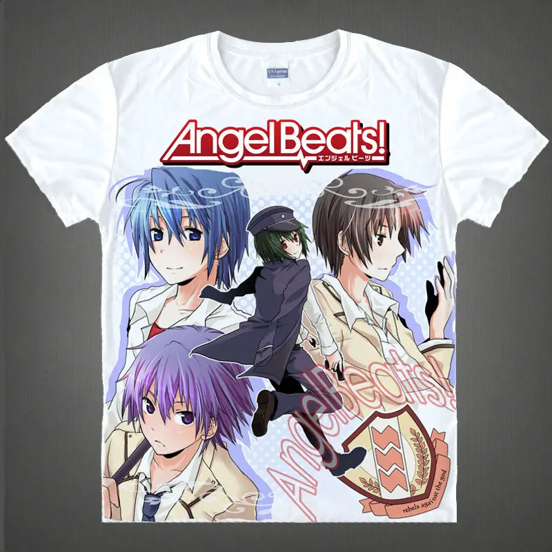 Coolprint Japanese manga Angel Beats T-Shirts anime shirt of Kanade Tachibana and Kanade, colorful Printing Shirt Novelty