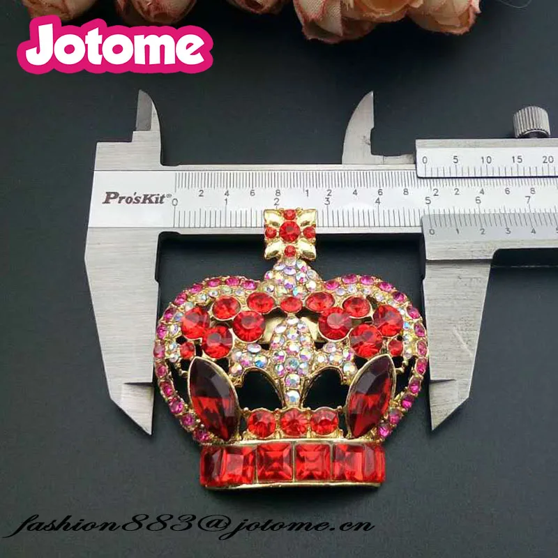 50 Pcs/Lot Fashion Jewelry Elegant Tiara Red Rhinestone Crown Brooch Pins For Girl Accessories