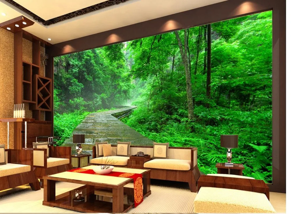 

3d murals wallpaper for living room Green stone stairs woods Non woven wallpaper Home Decoration Photo wall mural