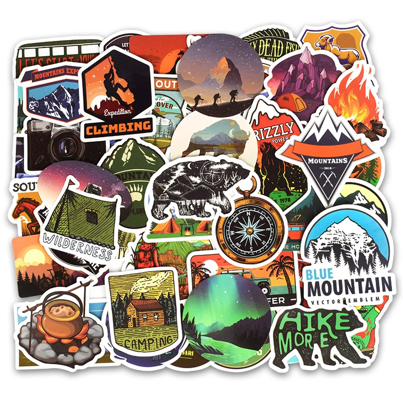 50pcs Outdoor travel Enthusiasts Stickers for Mobile Phone Laptop Luggage Guitar Case Skateboard Fixed Gear Bike Car Stickers