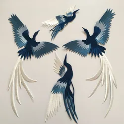 1Set 4Pcs Bird Embroidery Patch Animal Applique Iron On Clothes Sewing Clothing Accessories Military Patches Blue Green