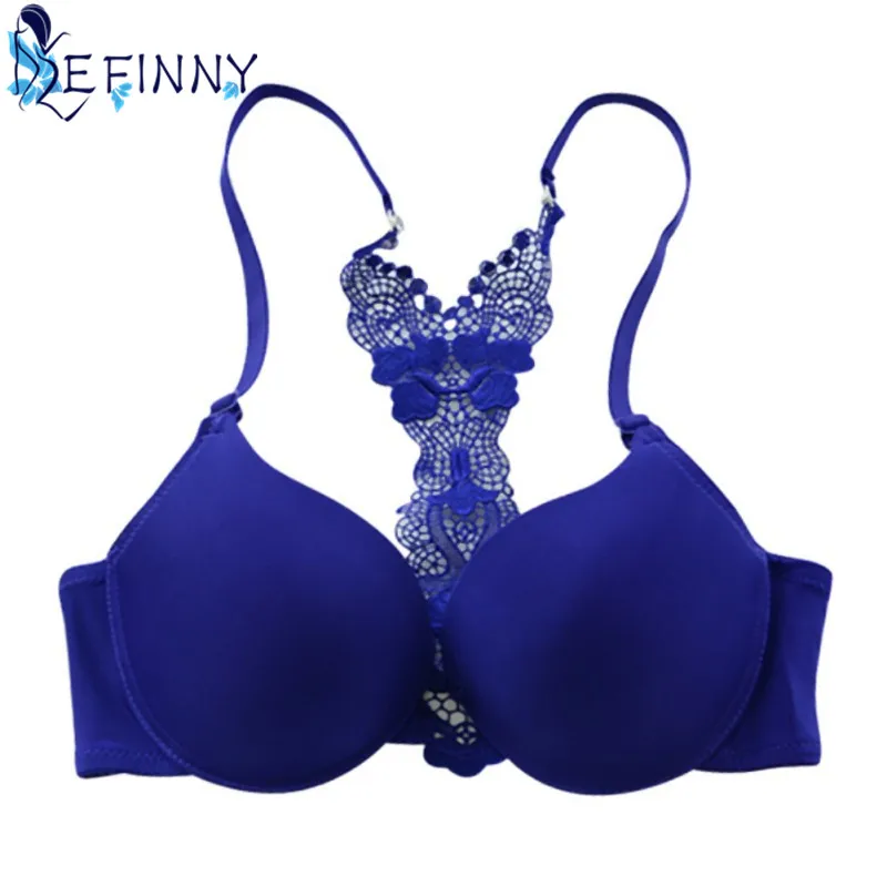 Newest Sexy Women Front Closure Adjustable Y-line Straps Racerback Push Up Bra Flower Charming Underwear Lace Lingerie