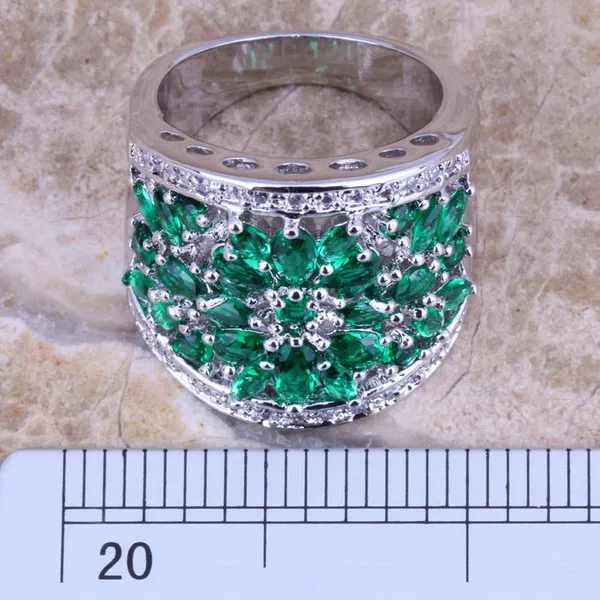 Green Cubic Zirconia White CZ Silver Plated Ring Size 5 / 6 / 7 / 8 / 9 / 10 / 11 S0179A