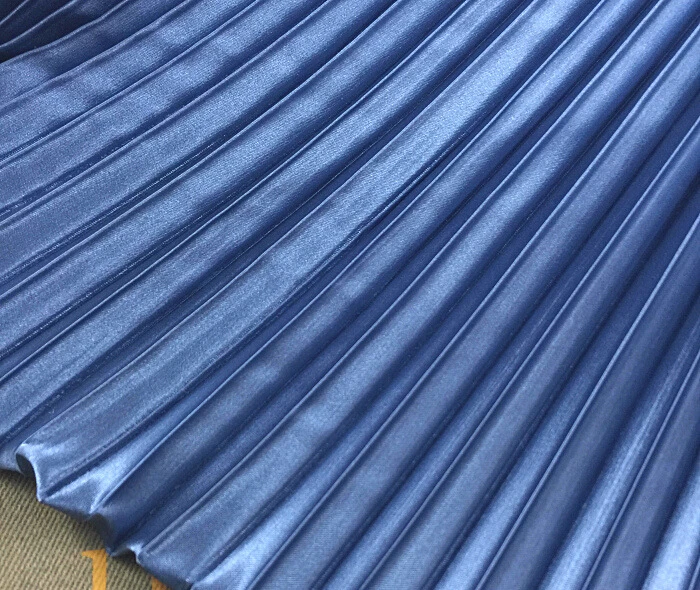 

2 meters 150cm 59.05" width blue stripes accordion pleated satin fabric dress skirt clothing material MM300