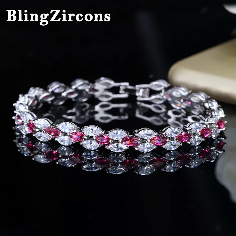 BeaQueen New Fashion Summer Tennis Bracelets Rose Red And White Cubic Zirconia Crystal Jewelry for Women Party Wear Gifts B006