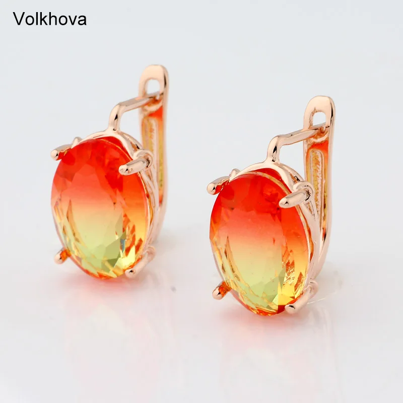 New Fashion Round Gradient 5 Color Drop Earrings For Women Rose Gold Color Jewelry Tourmaline Zircon Glass Earrings For Gift