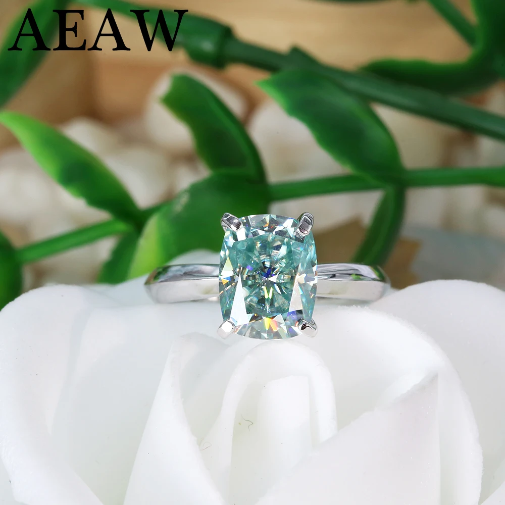 

Green Blue Cushion cut Moissanite Centre Stone 3ct 2ct Moissanite Engagement Ring Silver