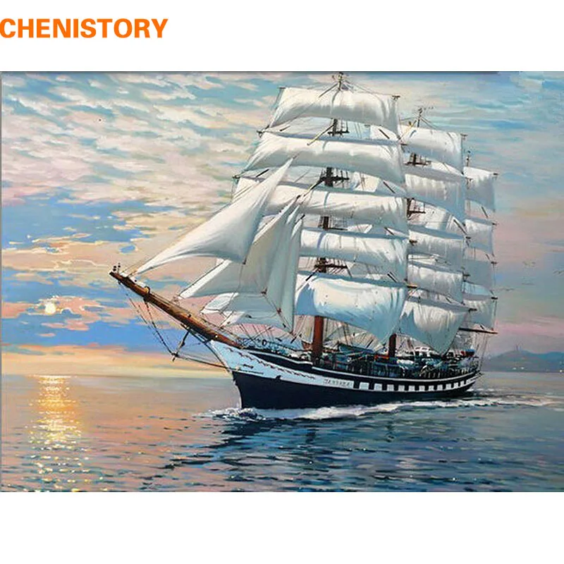 CHENISTORY Sailing DIY Digital Oil Painting By Numbers Kits Coloring Painting By Numbers Unique Gift For Living Room Home Decor