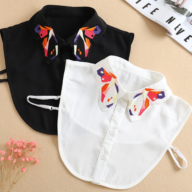 White Detachable Collar For Women 2021 Ladies Tie Embroidery False Fake Collar Shirt Black Removable Nep Blouse Kraagie Faux Col