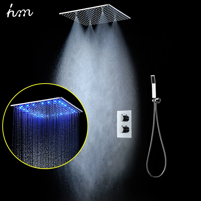 Imagem -03 - Inchestermostática Chuveiro Conjunto Sus304 Espelho Painel com Led Showerhead Chuvas Spray Névoa Spa Escondido com Torneira de Mão 20