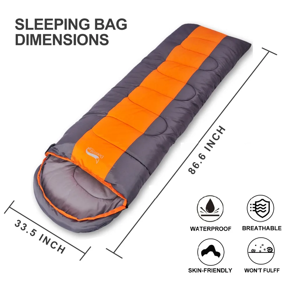 Desert&Fox Camping Sleeping Bag 220x85cm Envelope Waterproof Shell Lightweight Sleeping Bag Compression Sack for Hiking Travel