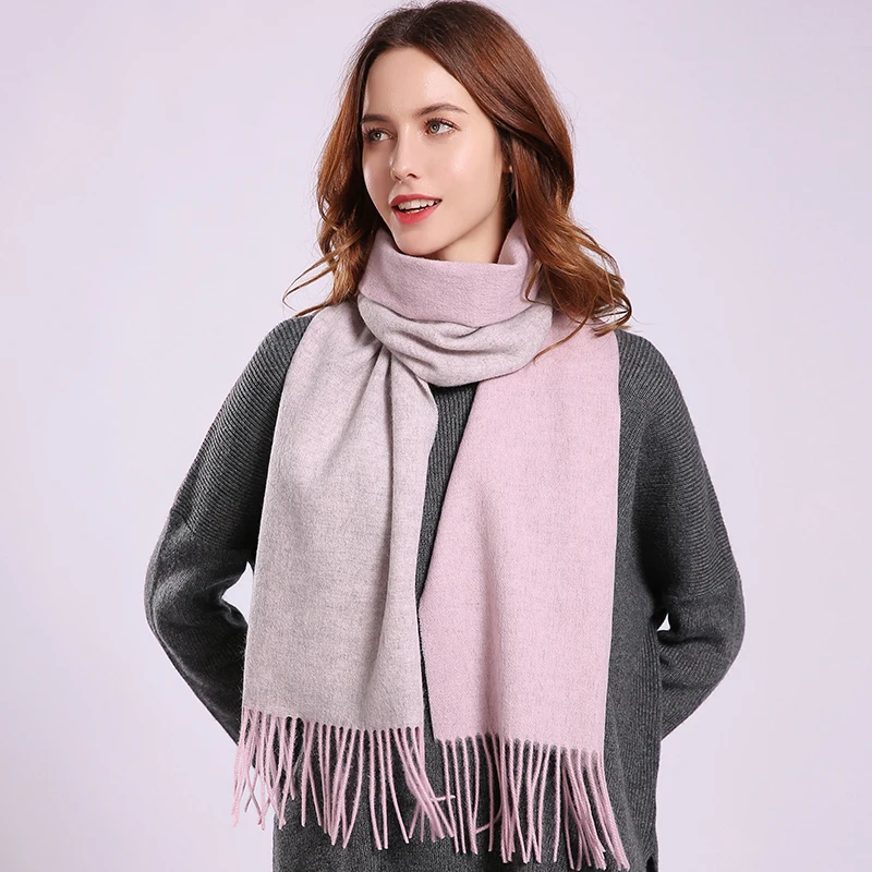 Winter Women 100% Wool Scarves Autumn Warm Pink Echarpe Femme Luxury Shawls and Wraps Ladies Neckerchief Pashmina 170X30CM