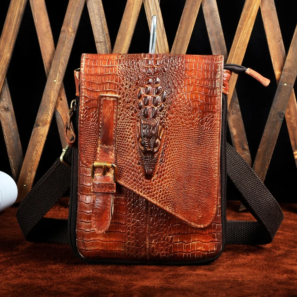 Original Leather Male Casual Design Satchel Cross body bag Multifunction Fashion Travel Belt Waist bag 8