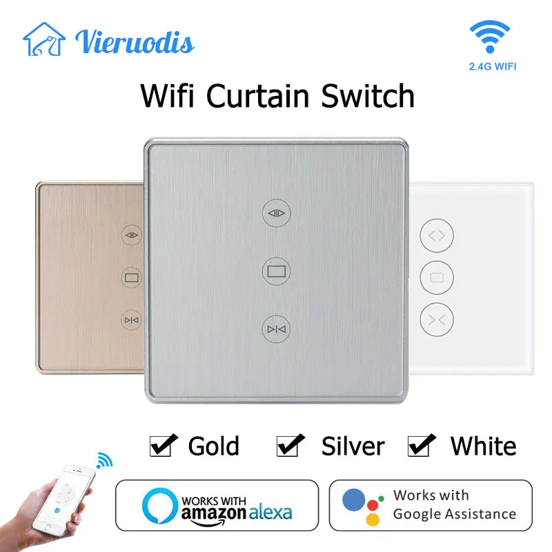 Gold/Silver Tuya Smart Life WiFi Curtain Switch for Electric Motorized Curtain Blind Roller Shutter works with Alexa&Google home