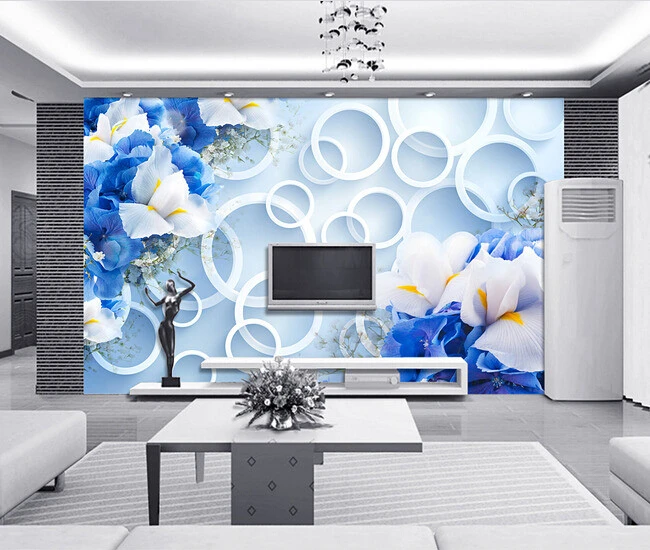 Custom 3D wallpaper, blue fantasy fashion flowers murals for the living room bedroom  background wall waterproof vinyl wallpaper