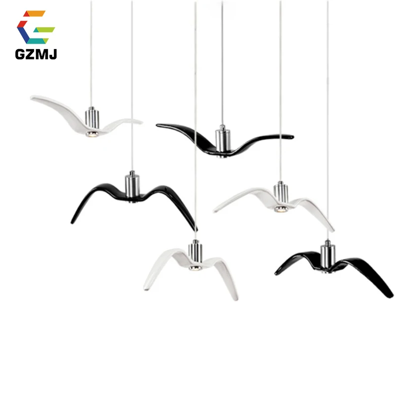 

GZMJ Modern Ceramic LED Pendant Lights White/Black Seagull Shape Hanging Lamp for Living Room Dining Room Bedroom E27 HangLamp