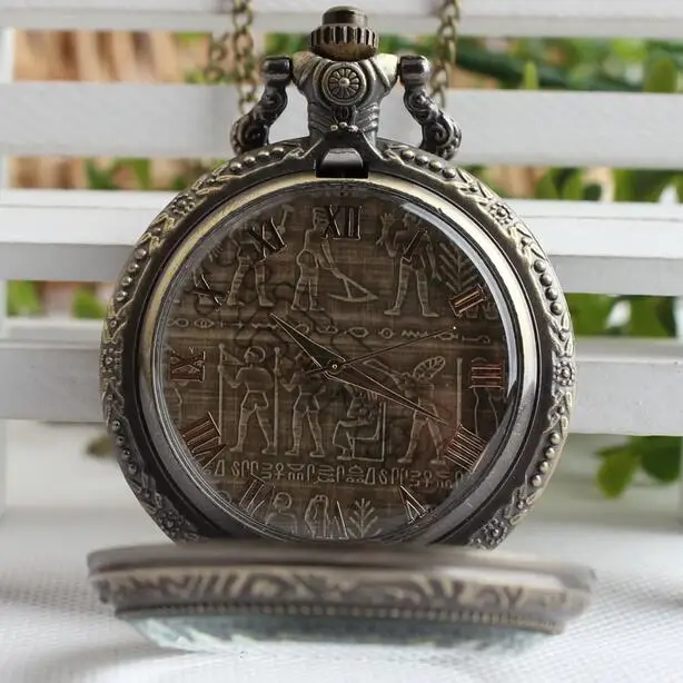 Classic nostalgic Decorative pattern Antique glass mens and woman pendant Fashion quartz pocket watch and fob chain gift