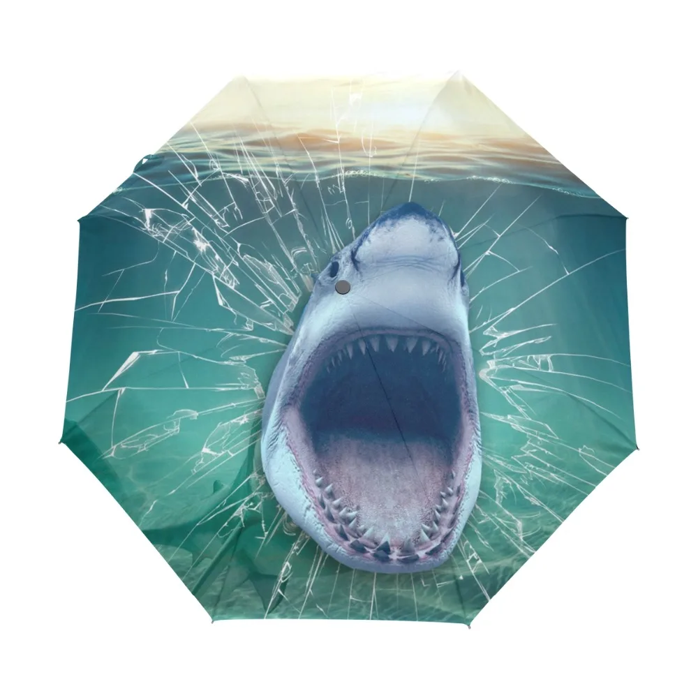 3D Shark Umbrella Rain Women Ocean Fish 3 Folding Automatic Durable Umbrella Windproof Unique Female Parasol