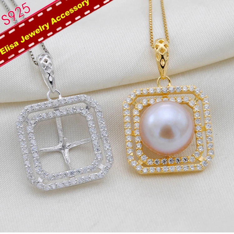 

Double Square Design Pendant Settings S925 Sterling Silver Pendant Holder Women DIY Pendant Jewelry Accessory 3Pieces/Lot