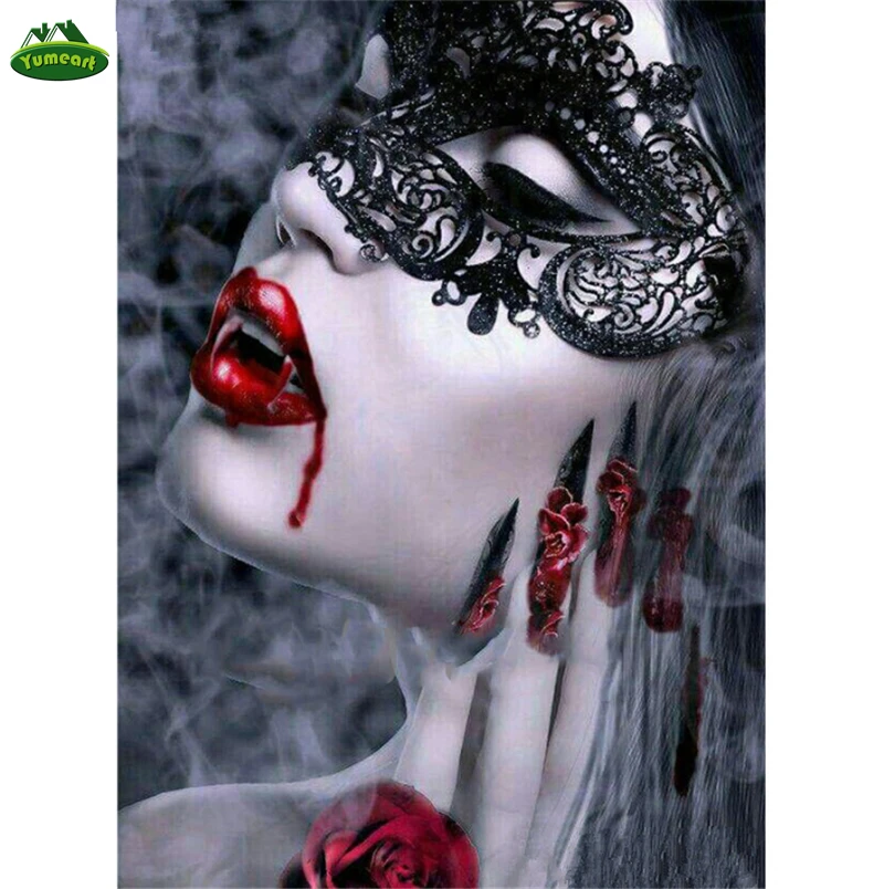 5D Diamond Painting Cross-Stitch Kits Rose Flower and Vampire girl DIY Diamond Embroidery Crytal Rhinestones Pasted By Numbers