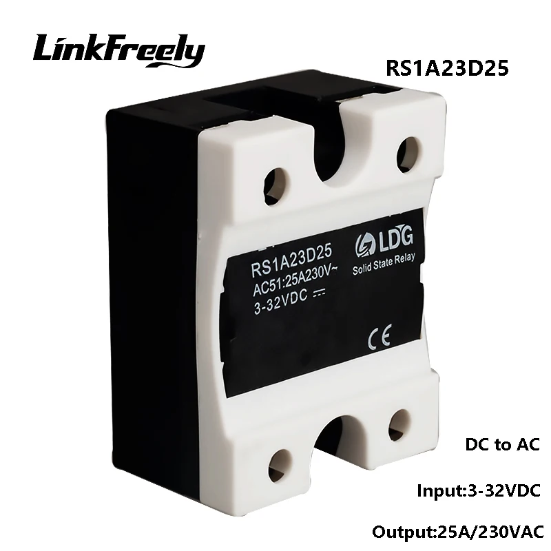 RS1A23D25 Smart Mini Single Phase Solid State Relay 25A 220V,Output 24-280VAC Input 3V 5V 12V 24V 32V DC AC SSR Relay Switch