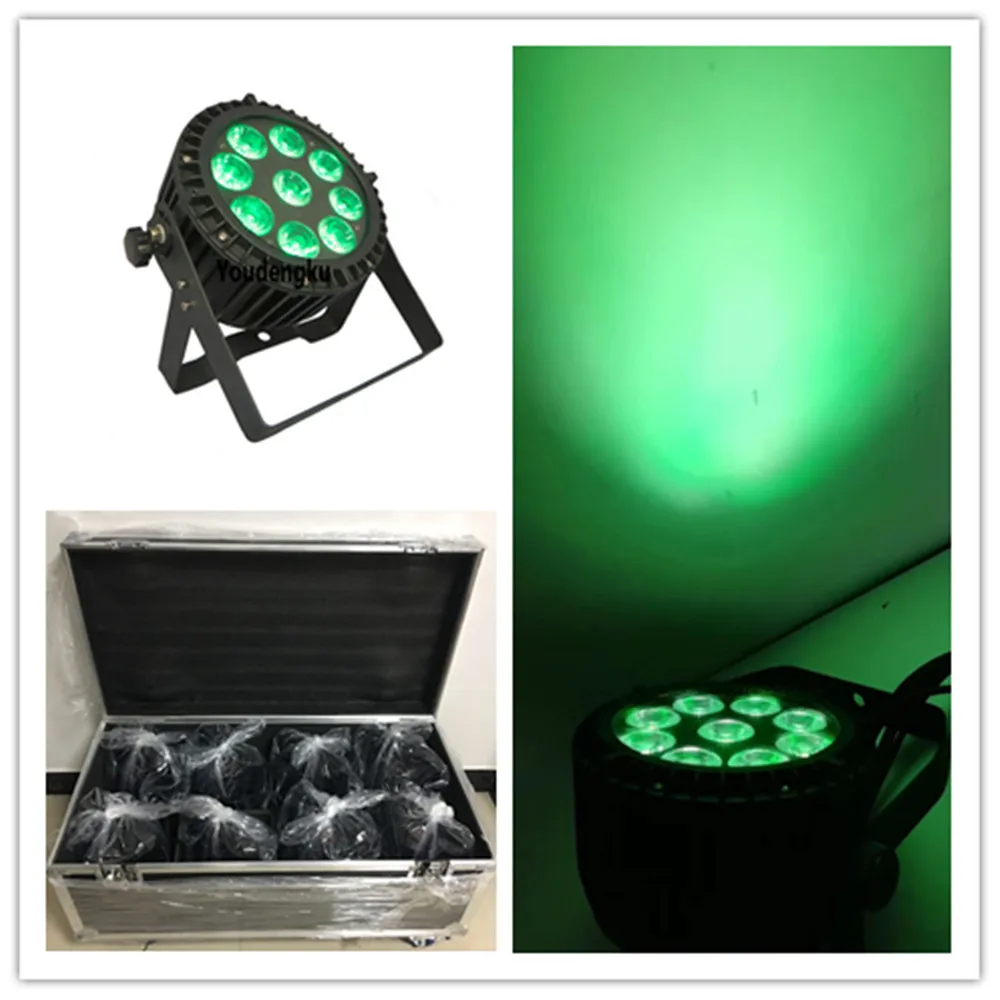 8 pieces with roadcase ip65 outdoor led flat par can 9x10w par light rgbw 4in1 slim led par light