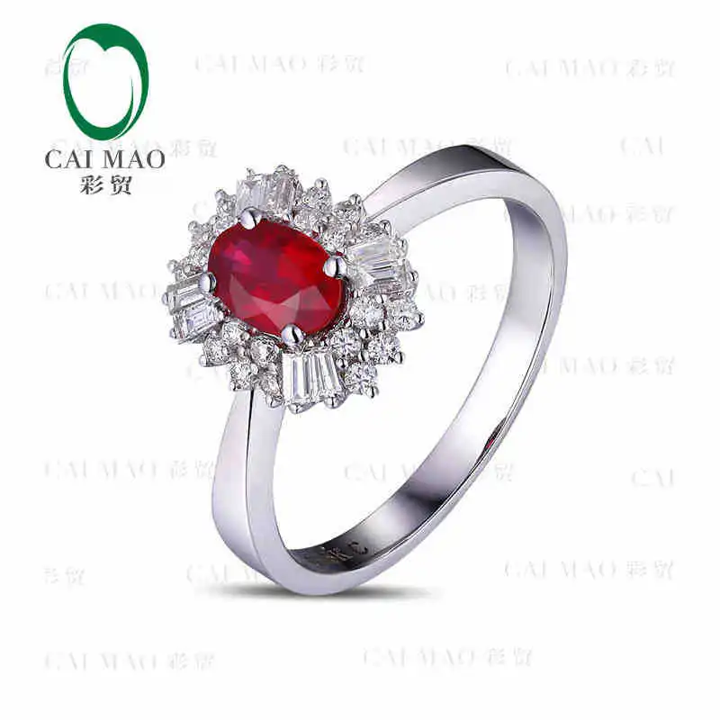 

CaiMao 18KT/750 White Gold 0.65 ct Natural Red Blood Ruby & 0.40 ct Full Cut Diamond Engagement Gemstone Ring Jewelry