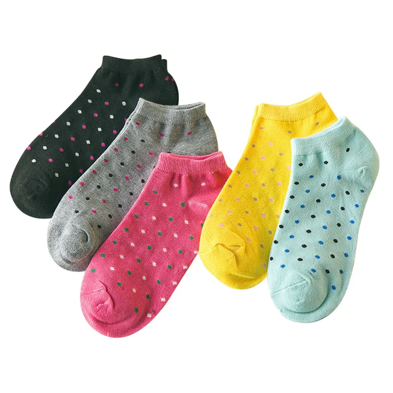 5 Pairs Women Low Cut Ankle Sock Candy Color Dots Love Hearts Funny Girls Socks Spring Autumn Breathable Cotton Ladies Sock Meia