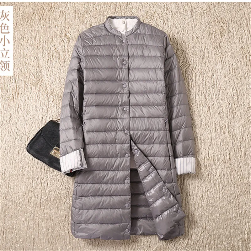 2022 Women Single-breasted Midi Long Coat Autumn Winter Ultra Light Down Coat Parka Female White Duck Down Jacket Outwears SE593