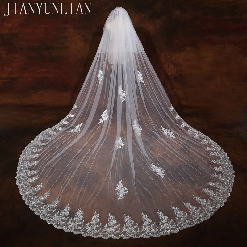 White Bridal Veils 3 Meters Long Lace Edge One Layer With Comb Luxurious Wedding Veil Tulle Bridal Accessories