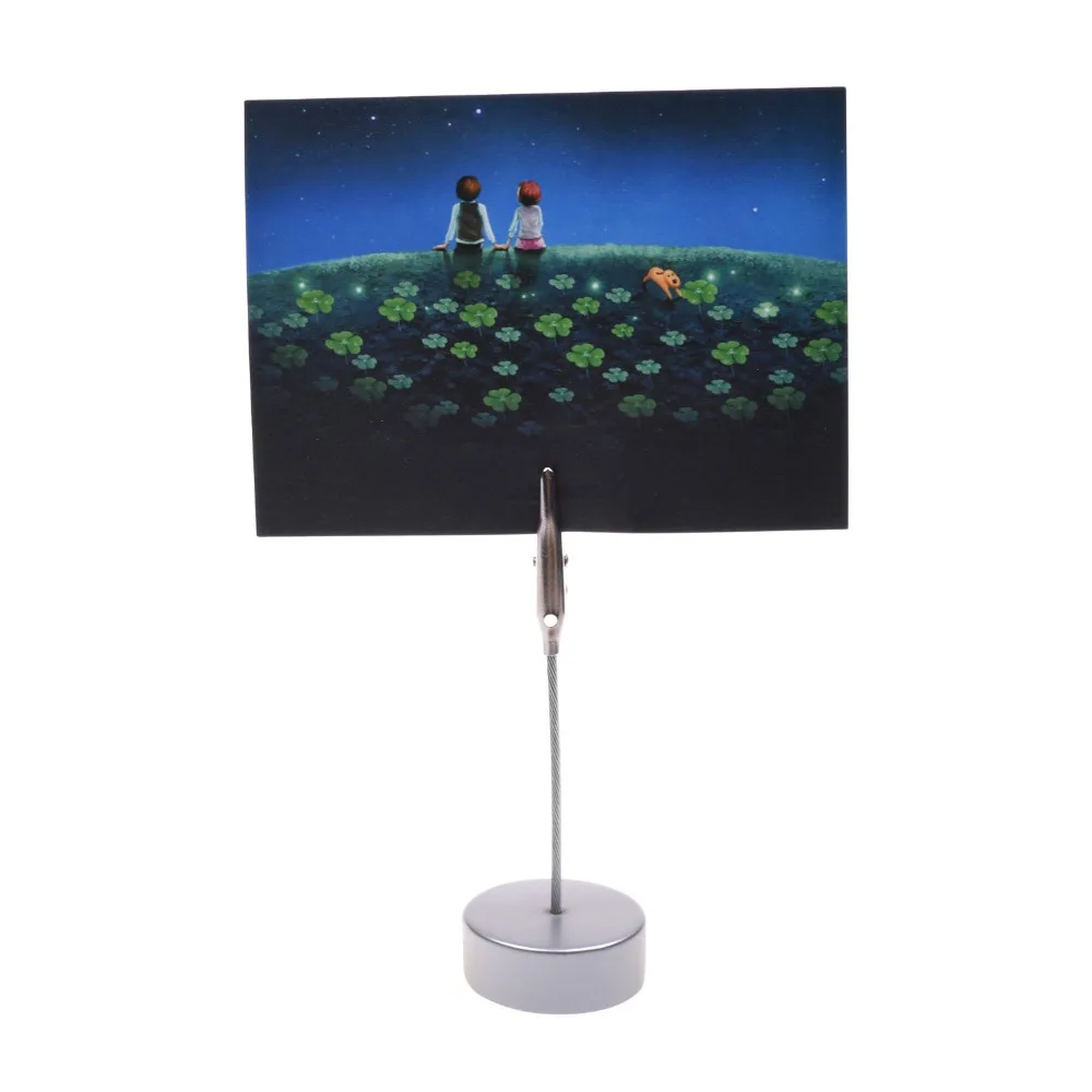 5 Pcs Round Base Memo Clips Holder with Alligator Clip Clasp for Displaying Number Cards (Silver Color)