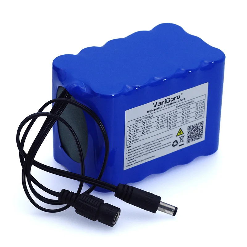 VariCore 12V 10Ah 18650 ليثيوم خط الطول بطارية حزمة 12.6V 10000mAh مع BMS مجلس حماية الدائرة DC 5.5*2.1 مللي متر + 1A شاحن