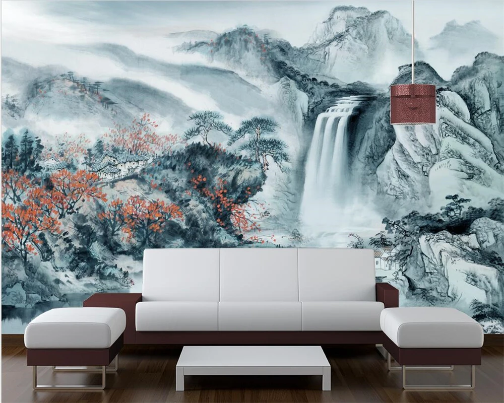 

Custom wallpaper 3d home decor mural Chinese ink landscape marble TV sofa background murals wallpaper for walls 3 d