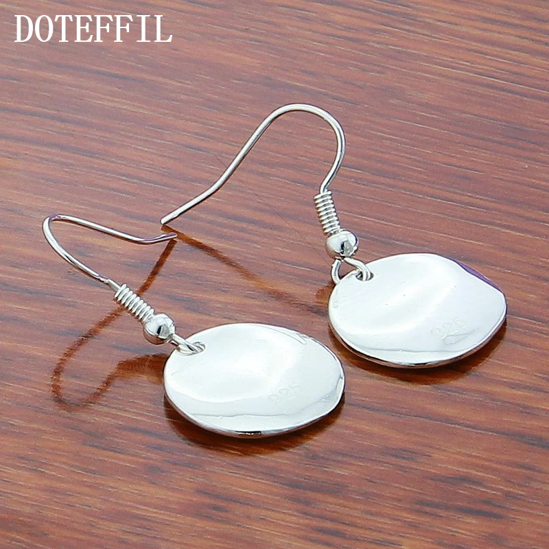 DOTEFFIL 925 เงินสเตอร์ลิงเรียบBumpรอบDropต่างหูสำหรับหมั้นผู้หญิงแฟชั่นPartyเครื่องประดับCharm