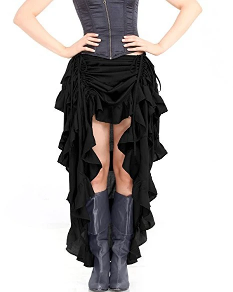 Adult Women Sexy Gothic Steampunk Victorian Corset Skirt Ruffled Burlesque Asymmetrical Skirt