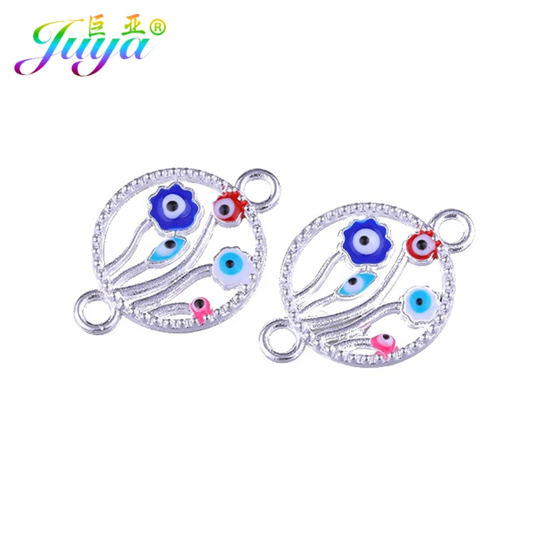 Juya DIY Gold/Silver Color Components Enamel Evil Eye Charm Connectors Accessories For Handmade Greek Eye Jewelry Making