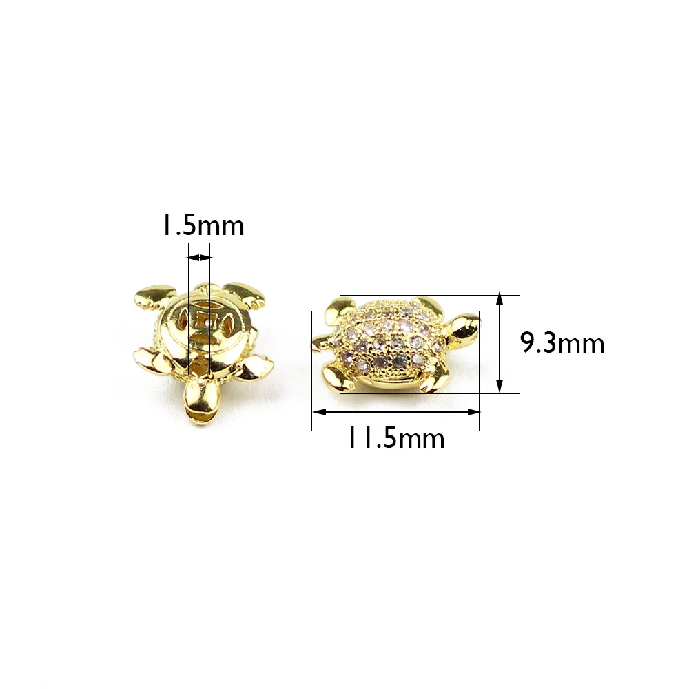 BTFBES 4pcs Tortois Copper Beads Micro Pave White Zircon little turtle Charms Spacer Loose Beads for Jewelry bracelet making DIY