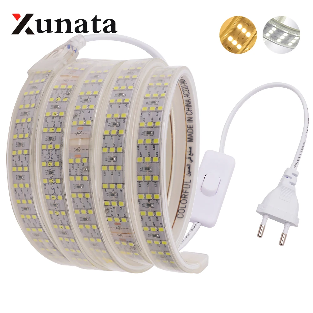 220V 276Leds/M 120 SMD 2835 LED Strip Waterproof Flexible Ribbon Rope 5050 60 Led Strip Light With Switch For Home Decoration