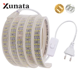 220V 276Leds/M 120 SMD 2835 LED Strip Waterproof Flexible Ribbon Rope 5050 60 Led Strip Light With Switch For Home Decoration