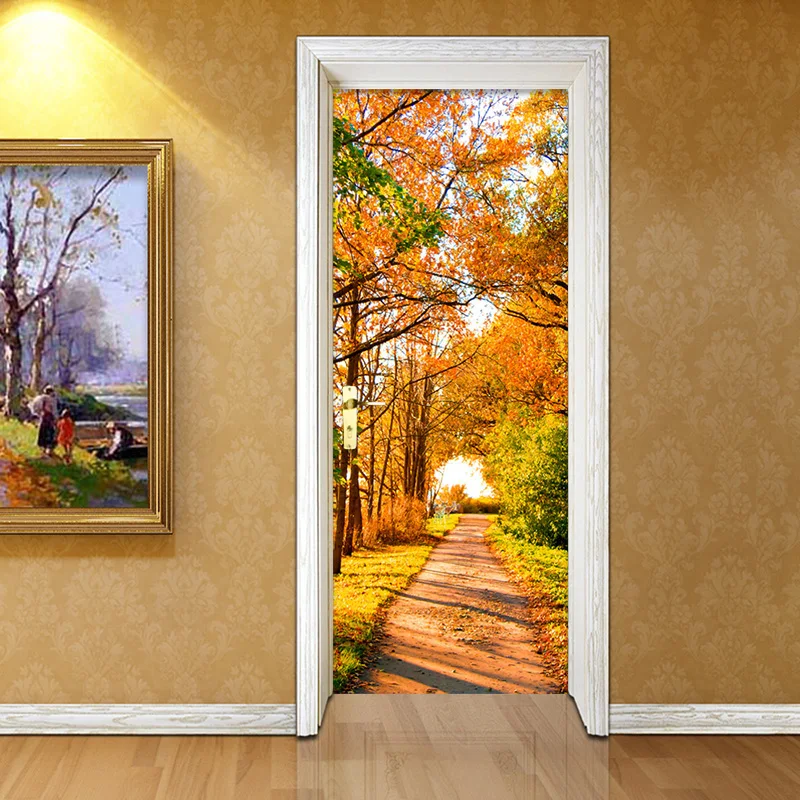 

Photo Wallpaper Custom 3D Maple Forest Path Mural Living Room Bedroom PVC Self-Adhesive Waterproof Door Sticker Papel De Parede