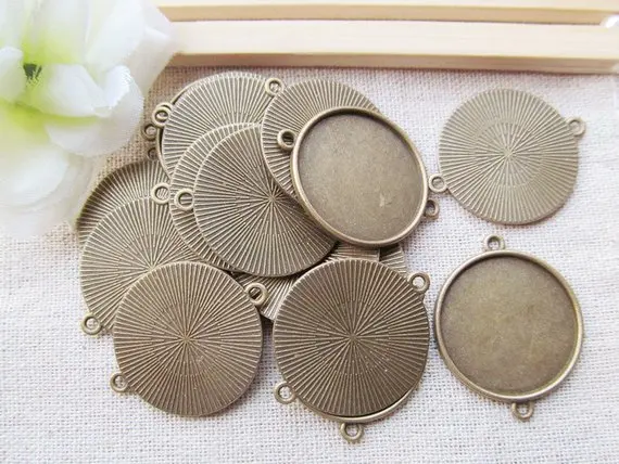 100pcs Antique Silver tone/Antique bronze Base Setting Tray Bezel Connector Pendant Charm/Finding,fit 25mm Round Cabochon/Cameo