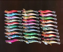 10Pcs Octopus Squid Jigs Lures Cuttlefish Artificial Bait Wood Shrimp Fishing Lure 2.5# 3.5# Hooks 10cm 13.5cm Random Color