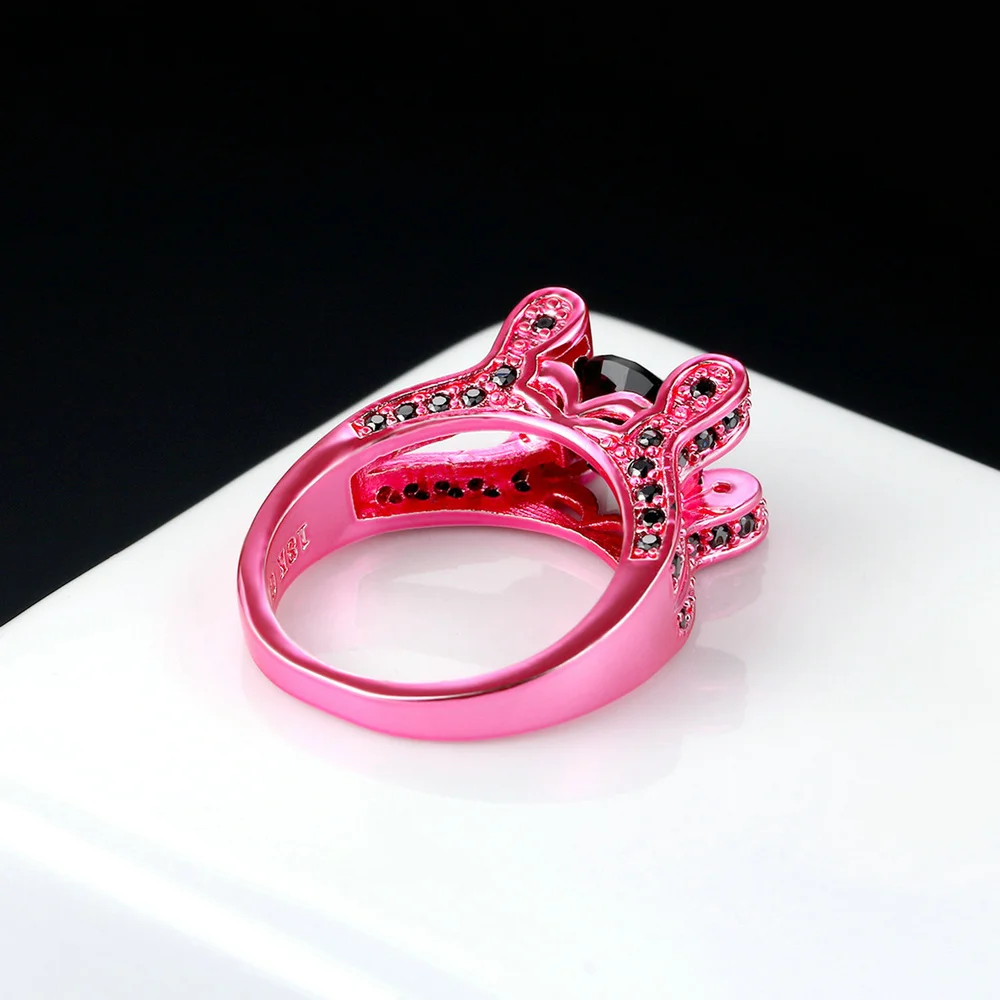 Double Fair New Special Round Shape Pink Gold Color Rings Sets Black Cubic Zirconia Fashion Party Jewelry For Women DD043